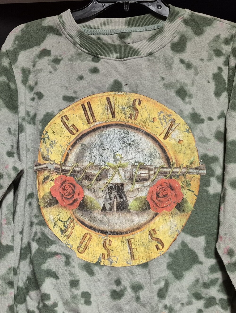 Guns N' Roses Graphic Tie-Dye Crewneck Sweatshirt - Green/Yellow/Red